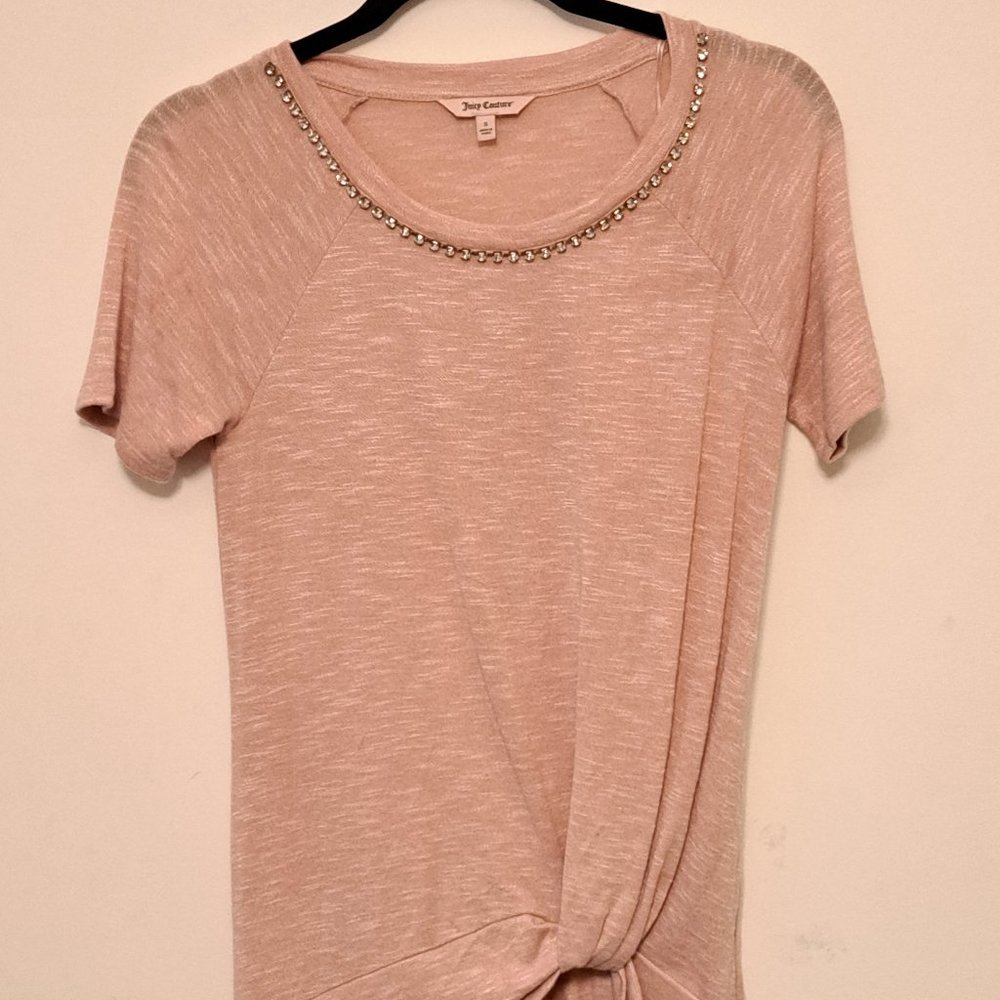 Juicy Couture Faux Crystal Adorned Neck-Line Front Knot Top Size Small